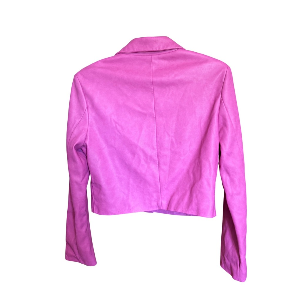 7 For All Mankind Blazer Cropped Faux Leather Med Hot Pink Excellent Coat - Picture 6 of 6